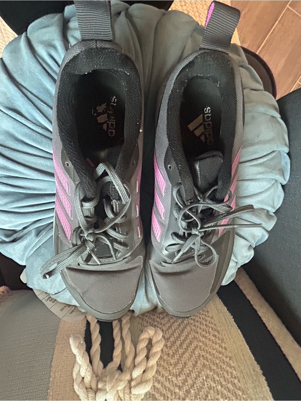 adidas Women's Gray Athletic Sneakers with Purple Stripes